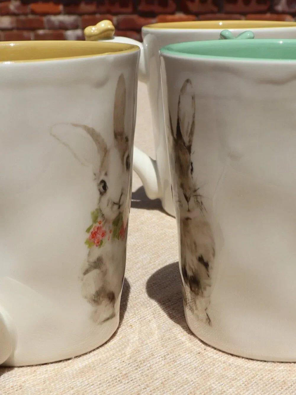 Pier 1 Porcelain Easter Mugs Assorted Colors Butterfly on Handles Set of 3